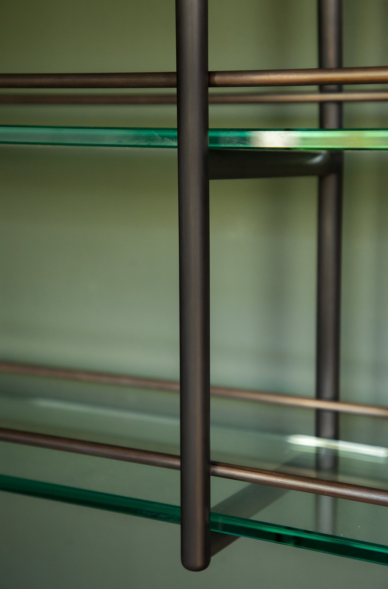  Patina’d brass bar shelf for interior design studio Studio Keeta 