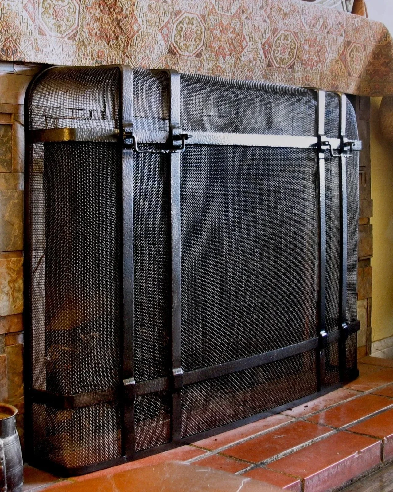  GAD original design: patina’d steel fireplace screen 