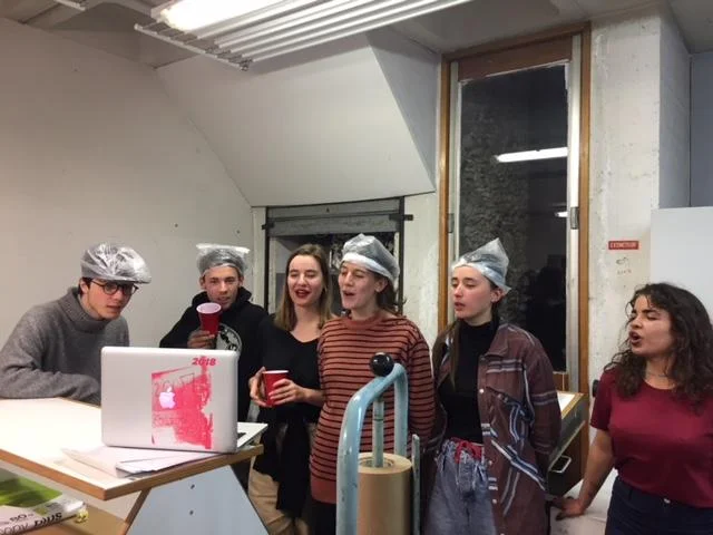 Villa Arson students singing and celebrating in the studio!