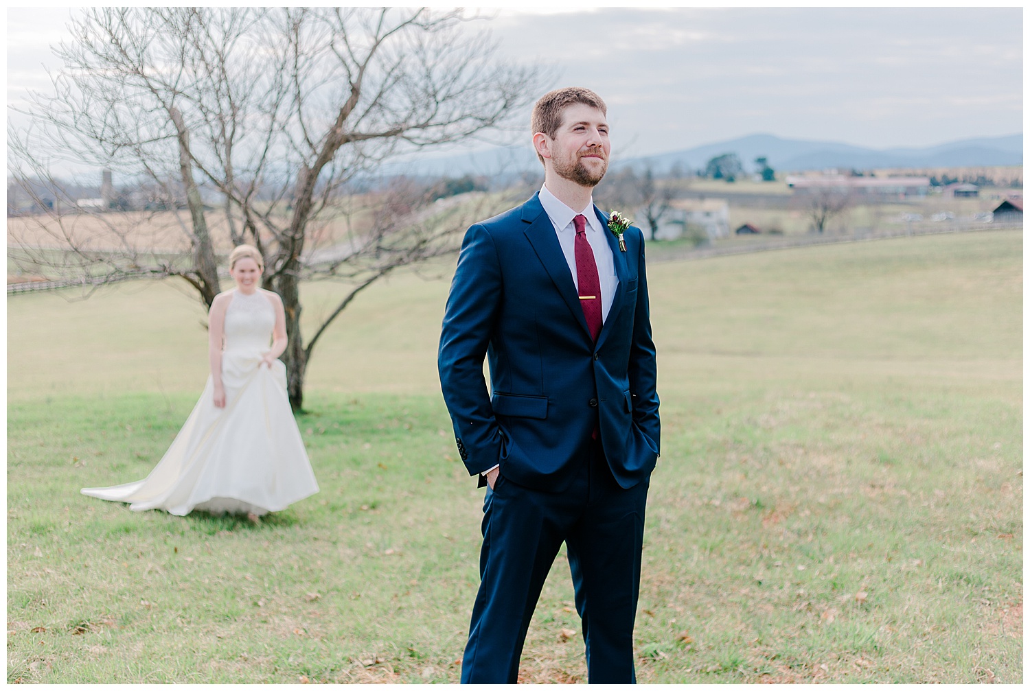 Early Mountain  Vineyards Wedding First Look - Charlottesville, VA