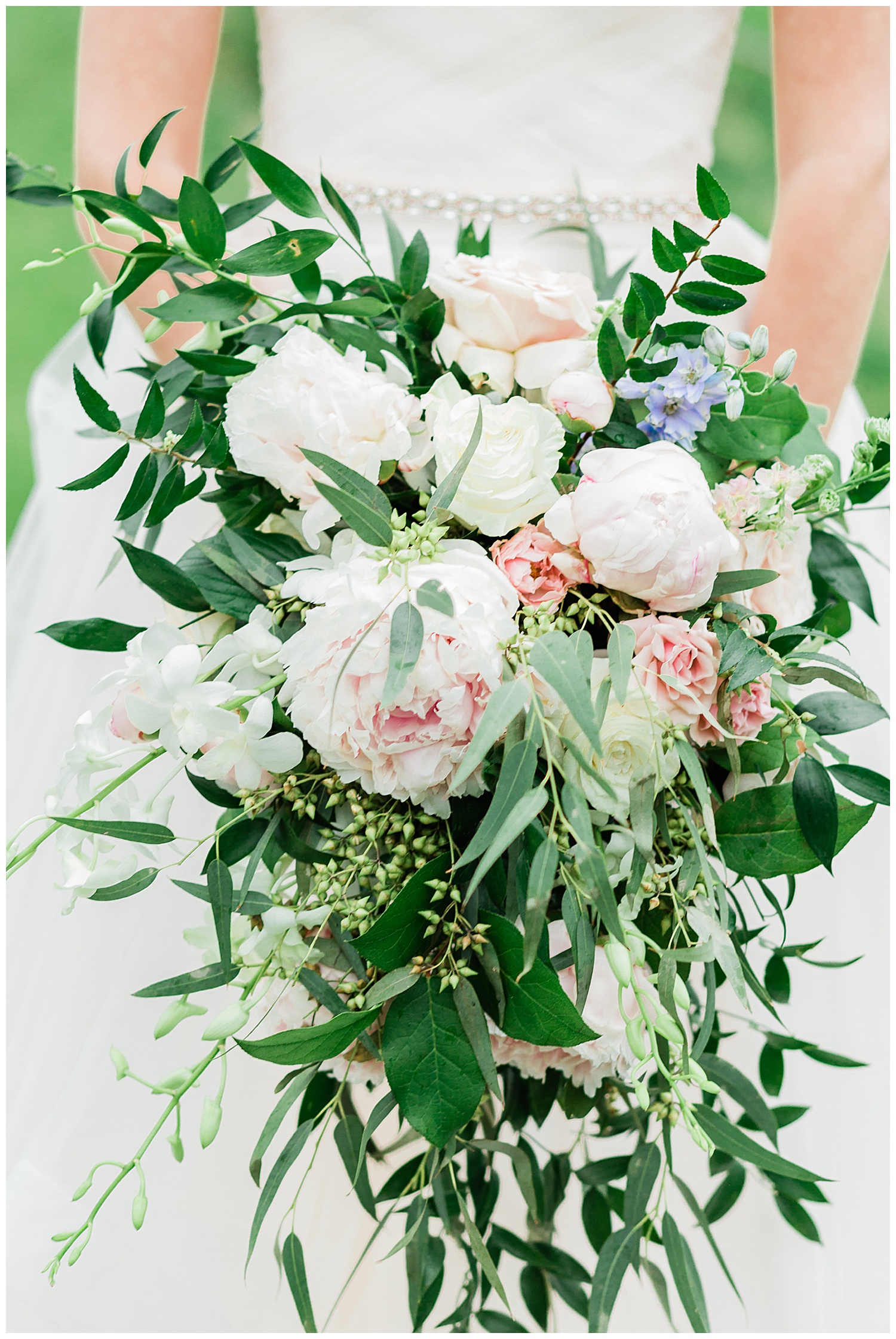 Beautiful bridal bouquet with pink peonies and white roses