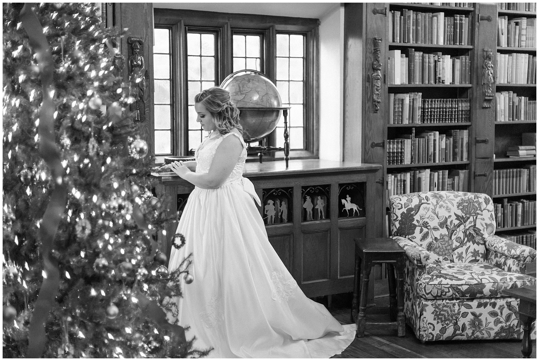 Virginia House Bridal Portraits | Richmond Wedding Photography | Christmas Bride in Library