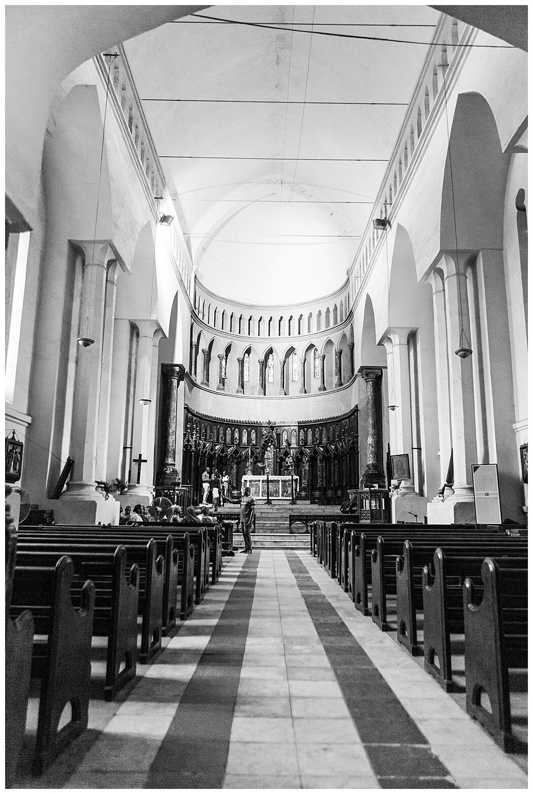  Inside the Anglican cathedral, Christ Church, located on the site of the slave market in Stone Town, Zanzibar. I believe the cross visible to the left of the altar is known as Livingstone’s Cross, made from the tree under which his heart is buried. 