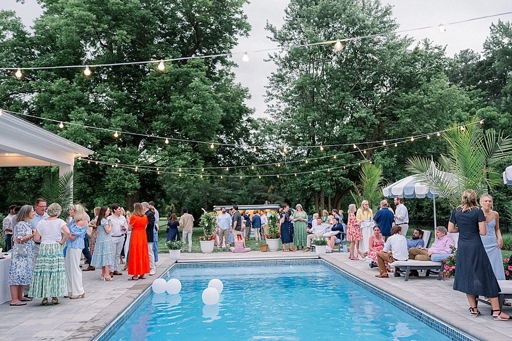 Irvington Welcome Party by the Pool | Northern Neck Wedding Photographer