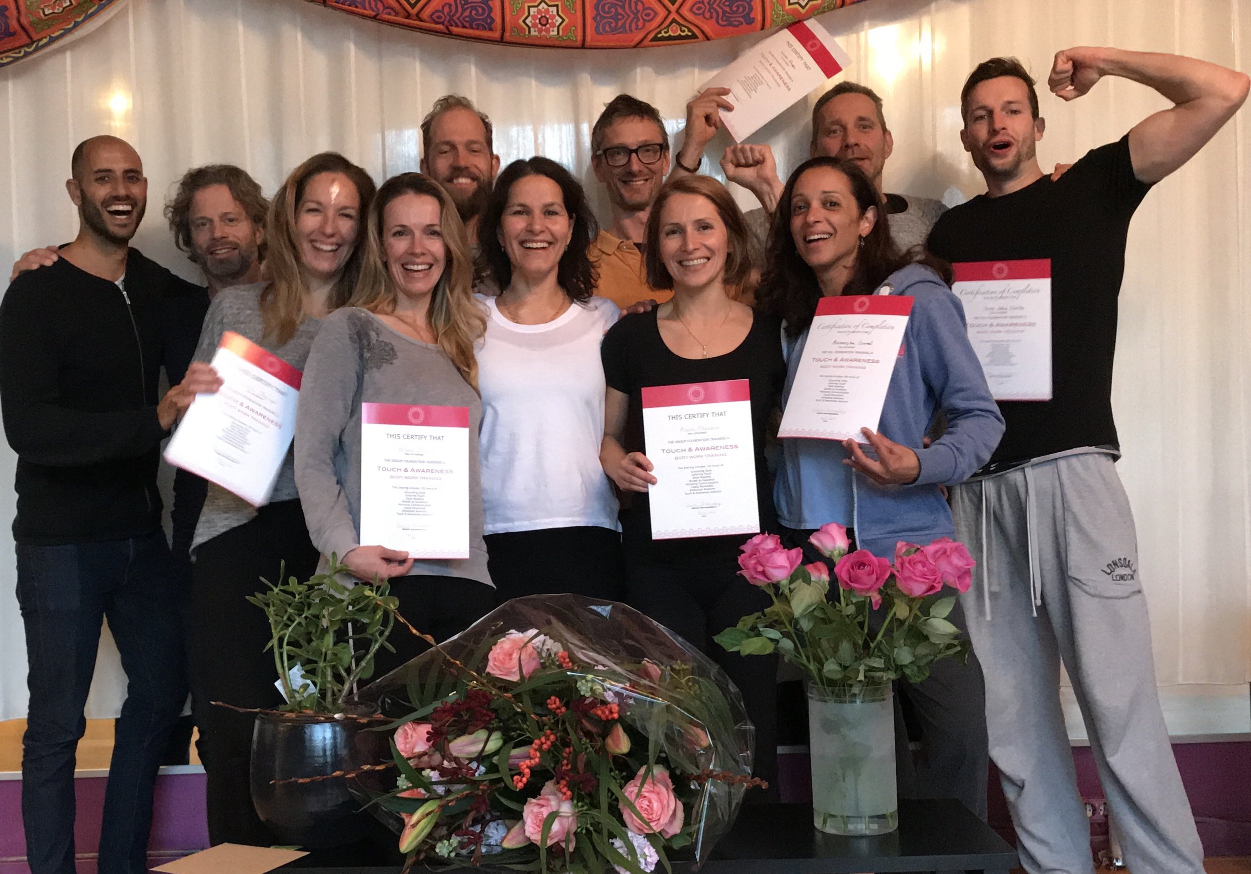 Students’ last day of the group training in 2018. Celebration! About the founder and facilitator : Schirin started her training in Rosen method bodywork in 1996. She has been a practitioner since 2001 and a supervisor. Also educated in Thaivedic massage and as a tantric bodyworker. Her passion is to get in Touch with what is happening in the present moment. Amsterdam 2018 saw the first edition of her Touch & Awareness bodywork training; bringing together a blend of all her deep experience.