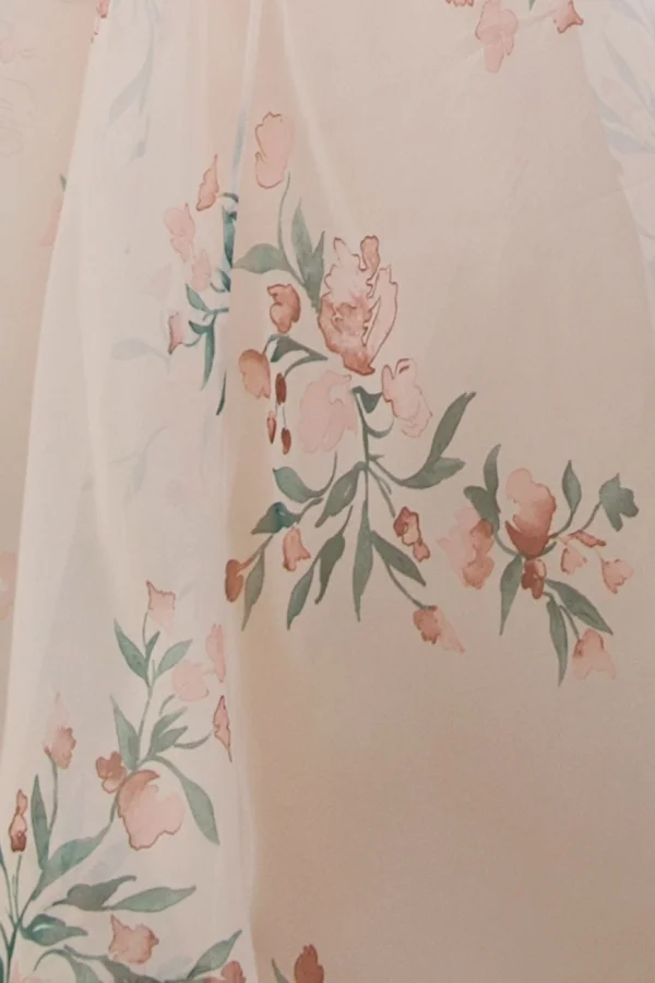 Jenny Yoo Farrah Printed Luxe Chiffon Soft Blush Chai Eden Bouquet