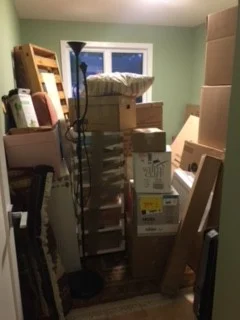 My office in chaos, the day we moved in.