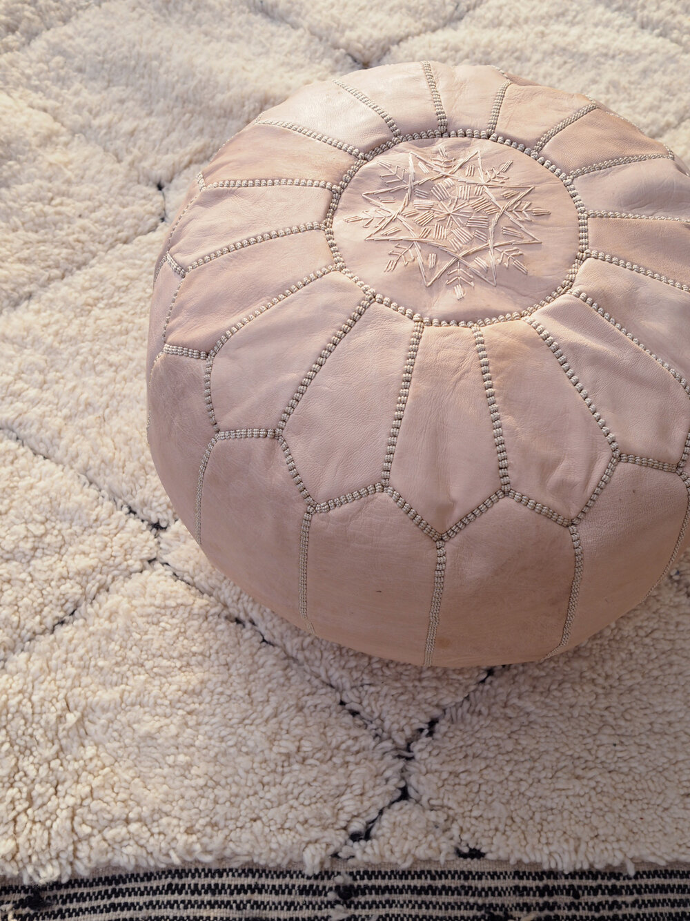 Handmade Nature Light Rose Leather, Moroccan Pouf Leather