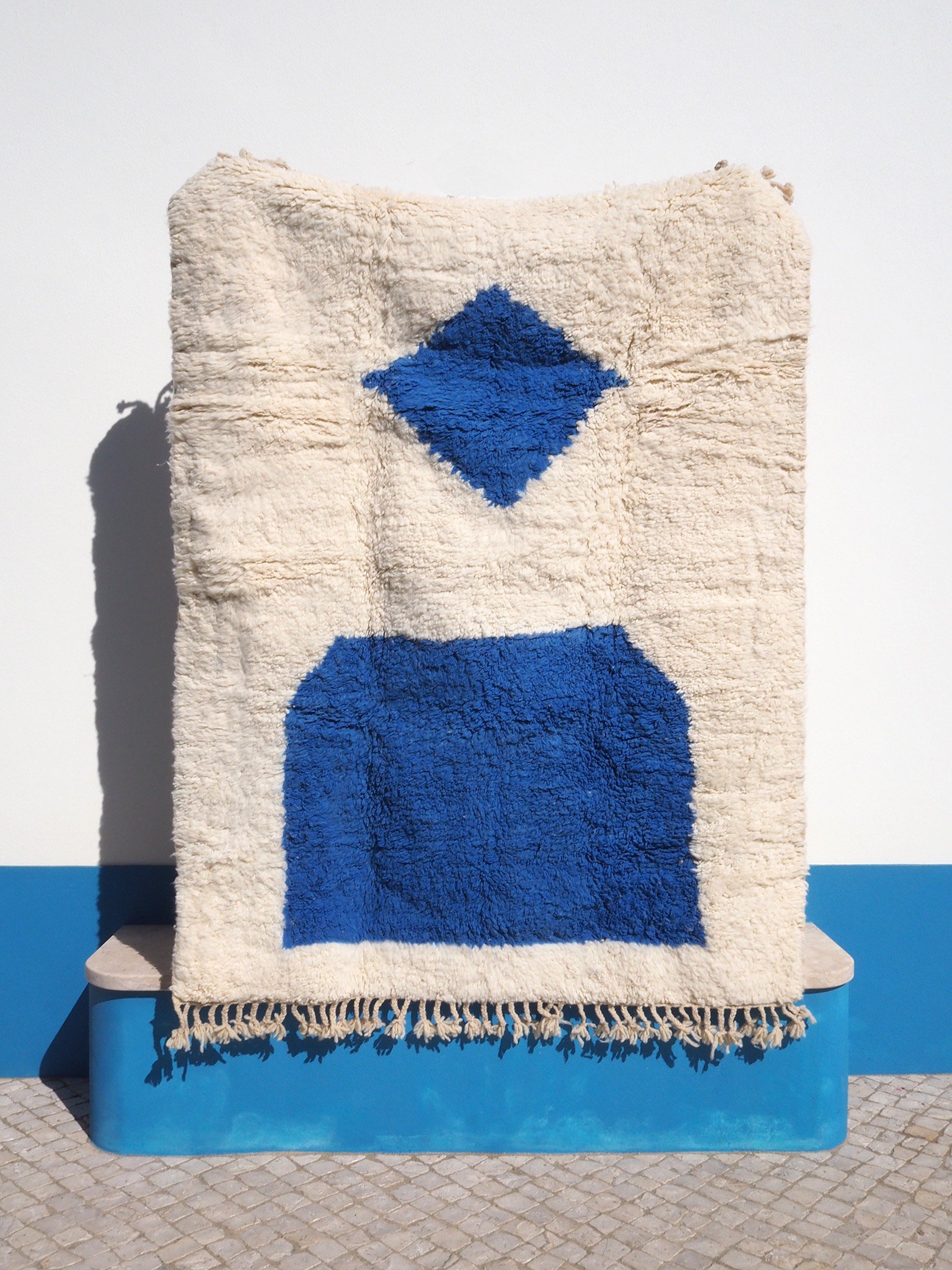 Moroccan beniourain wool rug - le bleu -200 x 150 cm
