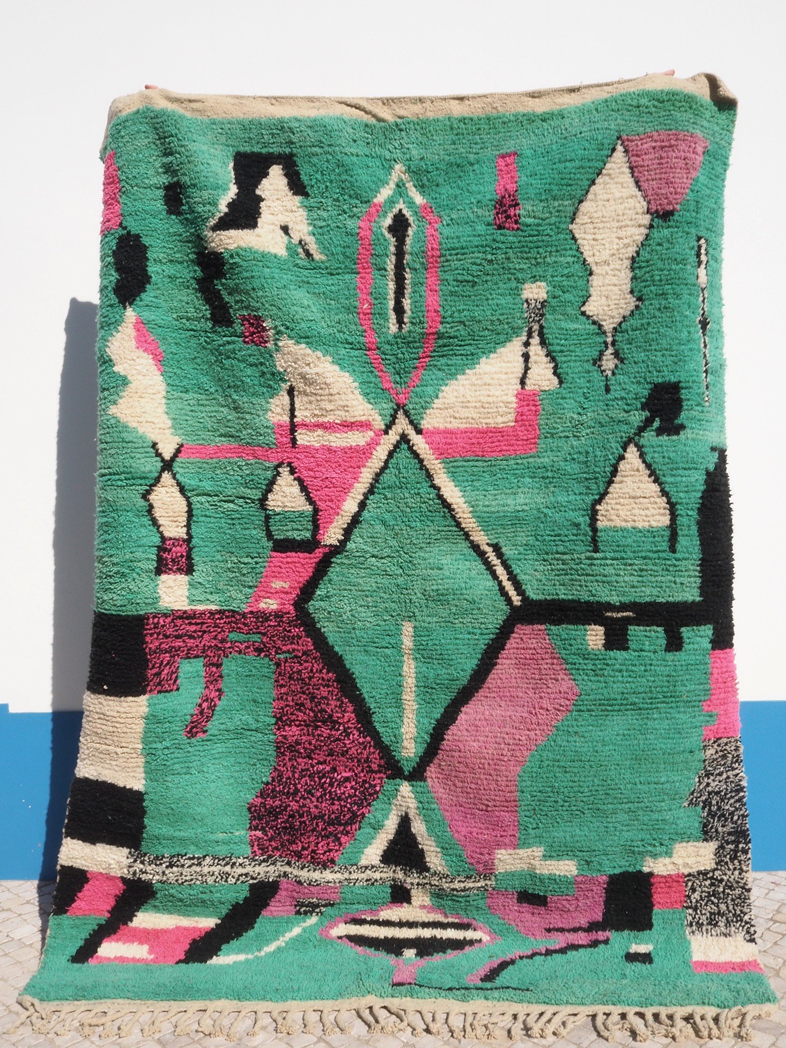 Moroccan boujad wool rug - green garden - 300 x 200 cm