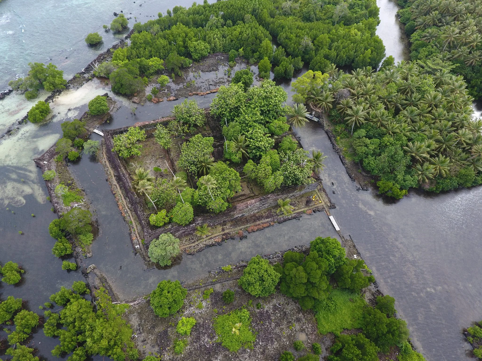 An aerial image, taken from a drone, of Nan Dowas, perhaps the most iconic of Nan Madol’s approximately 100 human-made islets.