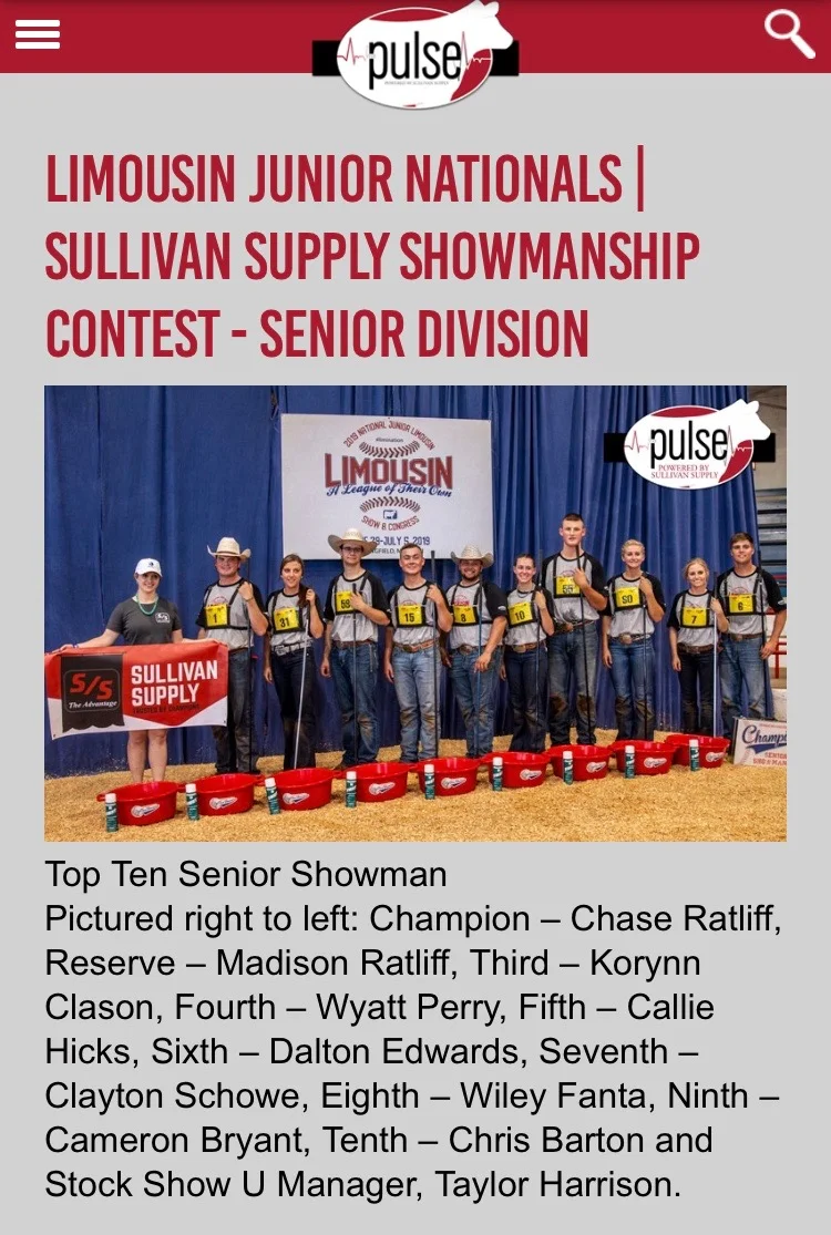 HB's Callie Hicks named Top Ten Showman at 2019 North American Limousin Junior Show & Congress