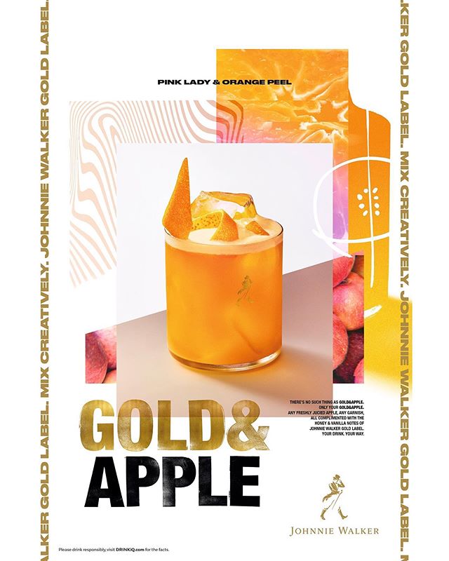 Another hot day, another cold drink - johnnie walker gold label - pink lady &amp; orange peel over ice! Ace photography by @addiechinn - design/ad by Something.