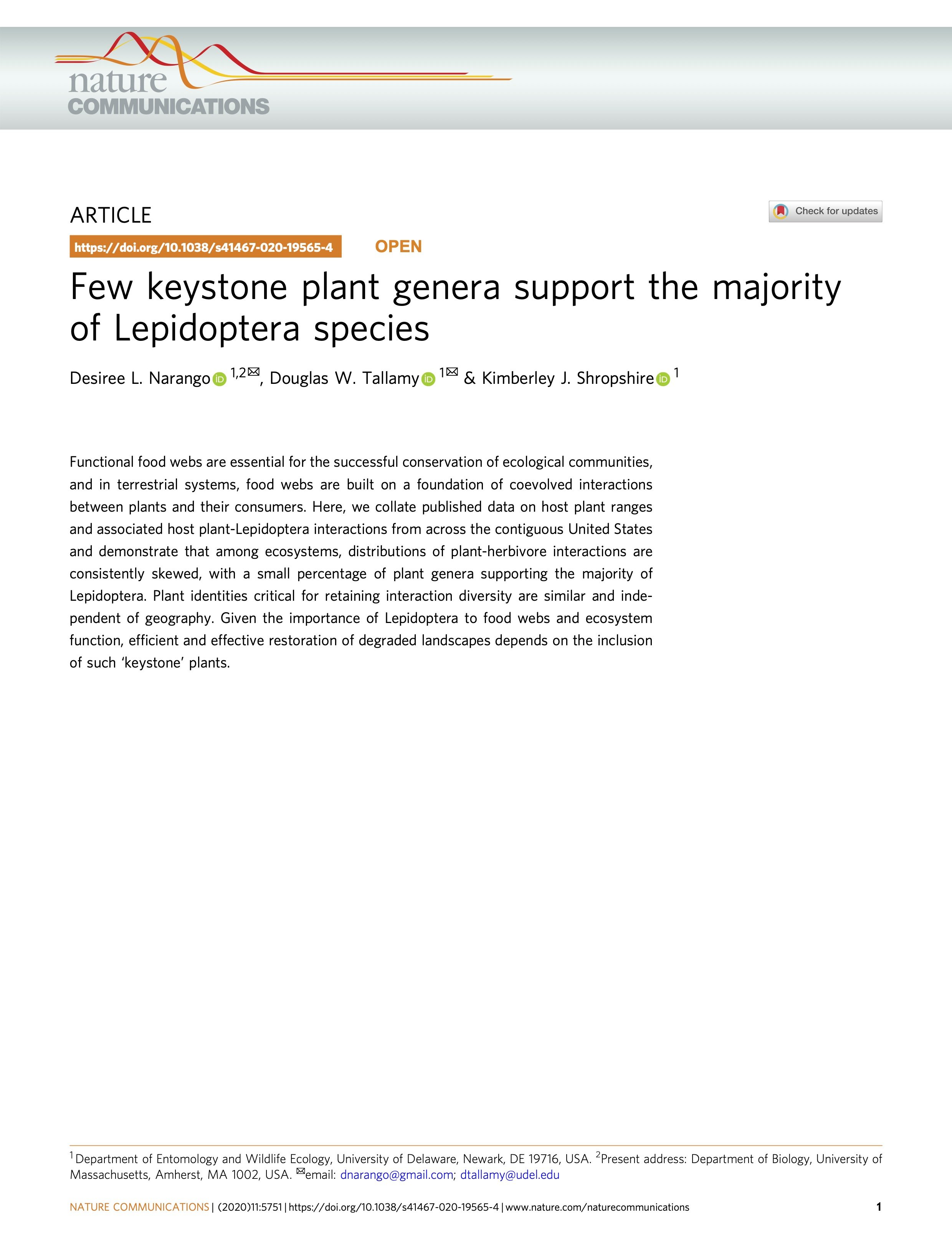 Few keystone plant genera support the majority of Lepidoptera species