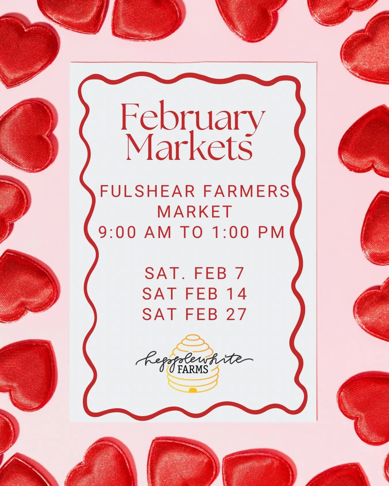 Update February Market schedule! @fulshear_farmers_market . 

#hepplewhitefarms #fulsheartx #texashoney #knowyourbeekeeper #fulshearfoodies