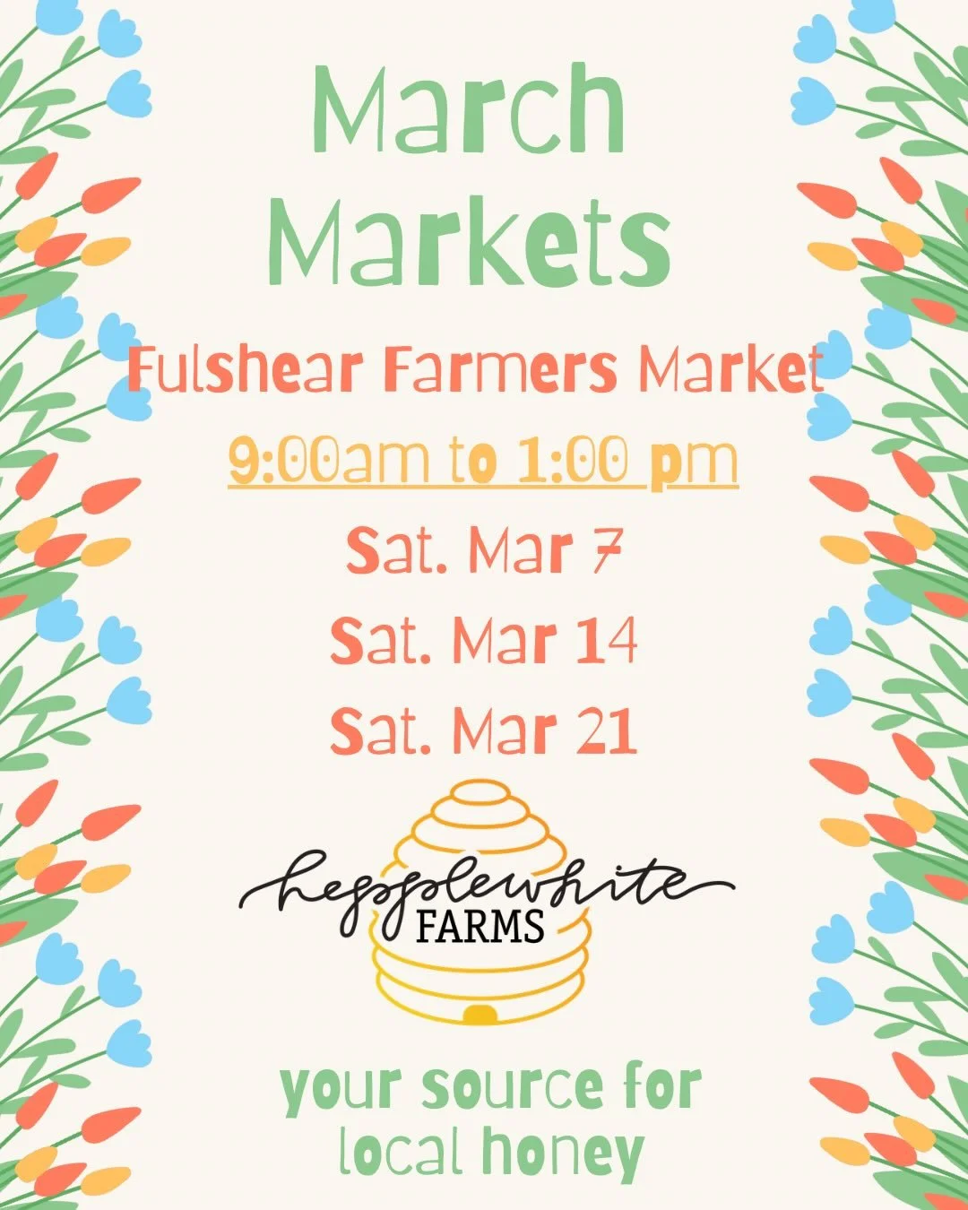 March Markets 2026- stop by and pick up your local honey made by our bees in the Fulshear/Brooksire area. 

#hepplewhitefarms #knowyourbeekeeper #fulsheartx #brookshiretx #texashoney