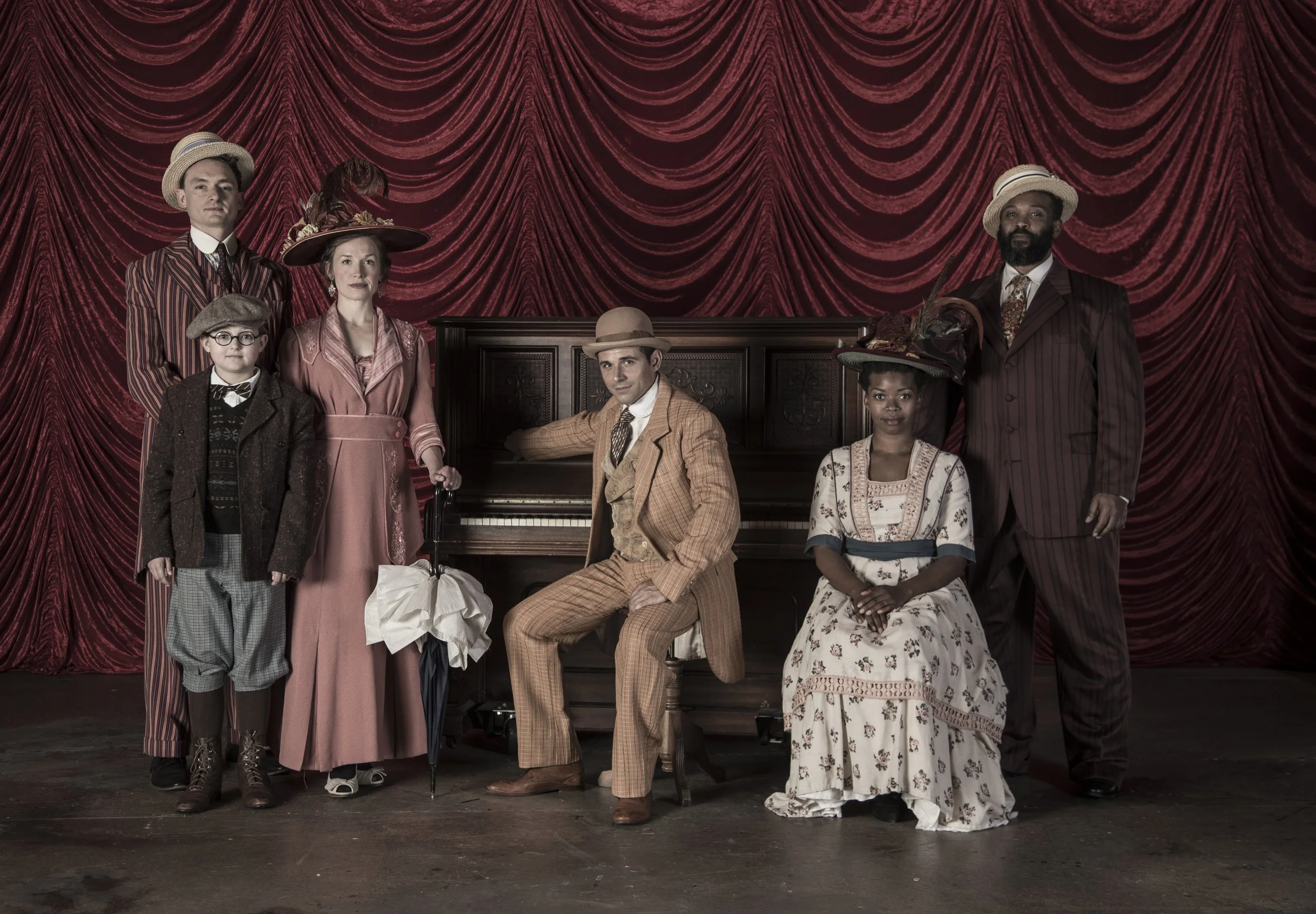 Theater Latté Da’s RAGTIME. Photo by Joe Dickie. Featuring (from left to right): Riley McNutt, Soren Miller, Britta Ollmann, Sasha Andreev, Traci Allen Shannon, and Andre Shoals.