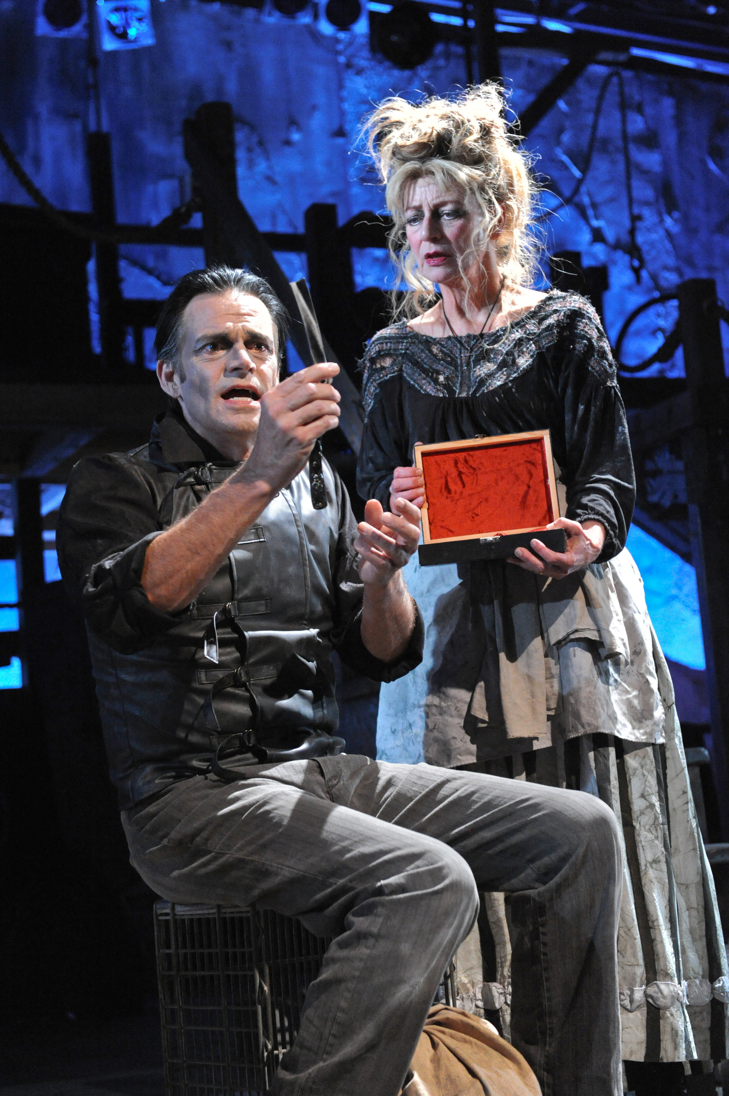 Mark Benninghofen as Sweeney Todd and Sally Wingert as Mrs. Lovett, Photo by George Byron Griffiths