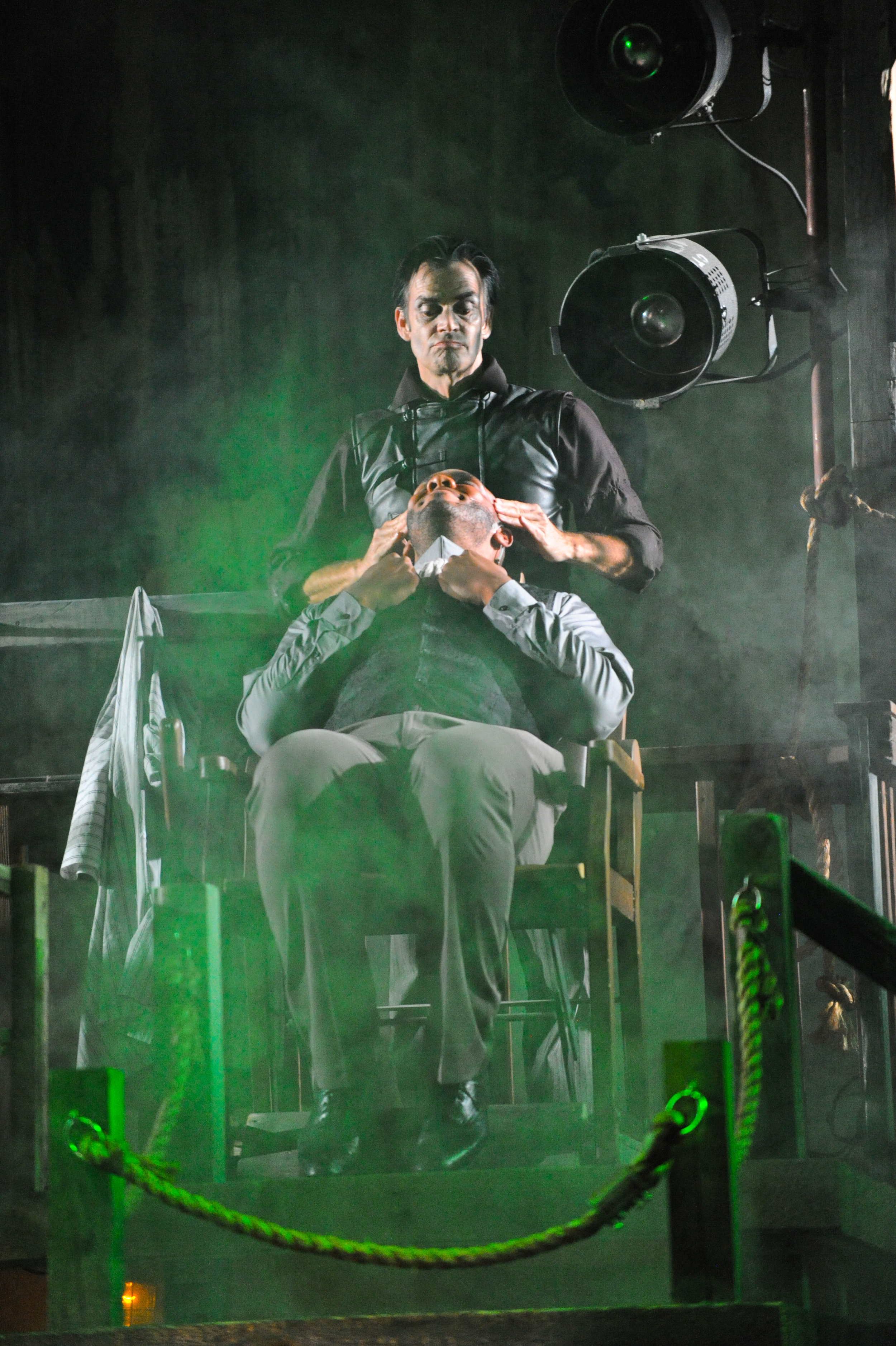 Mark Benninghofen as Sweeney Todd and Dominique Wooten as Beadle Bamford, Photo by George Byron Griffiths