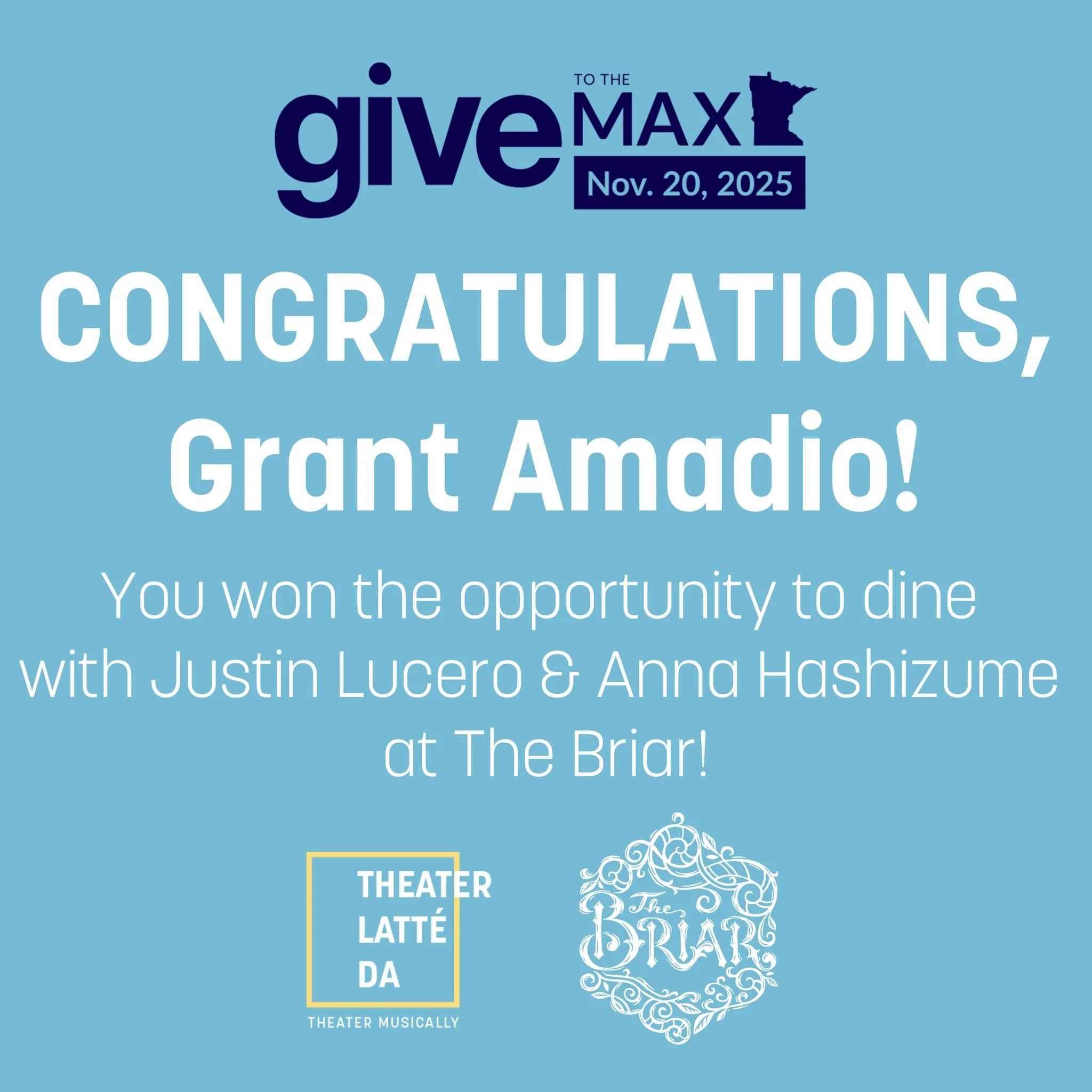 Congratulations to our Mega Giveaway winner, Grant Amadio!! Thanks for giving to the max! Your generosity, today and every day, makes adventurous, intelligent, and visionary work possible.
