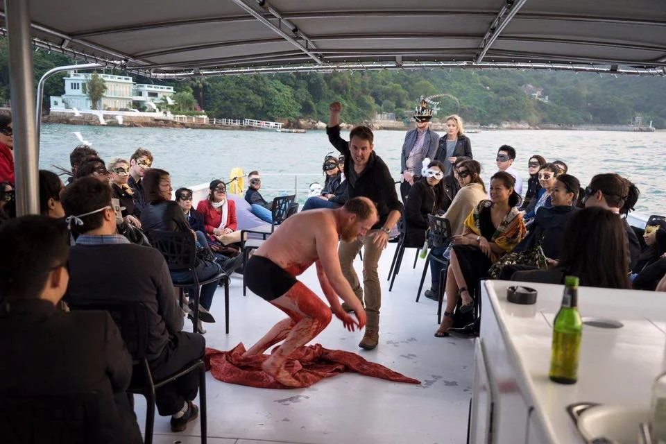 From boat to speedboat the audience travel to the haunted island in Hong Kong 