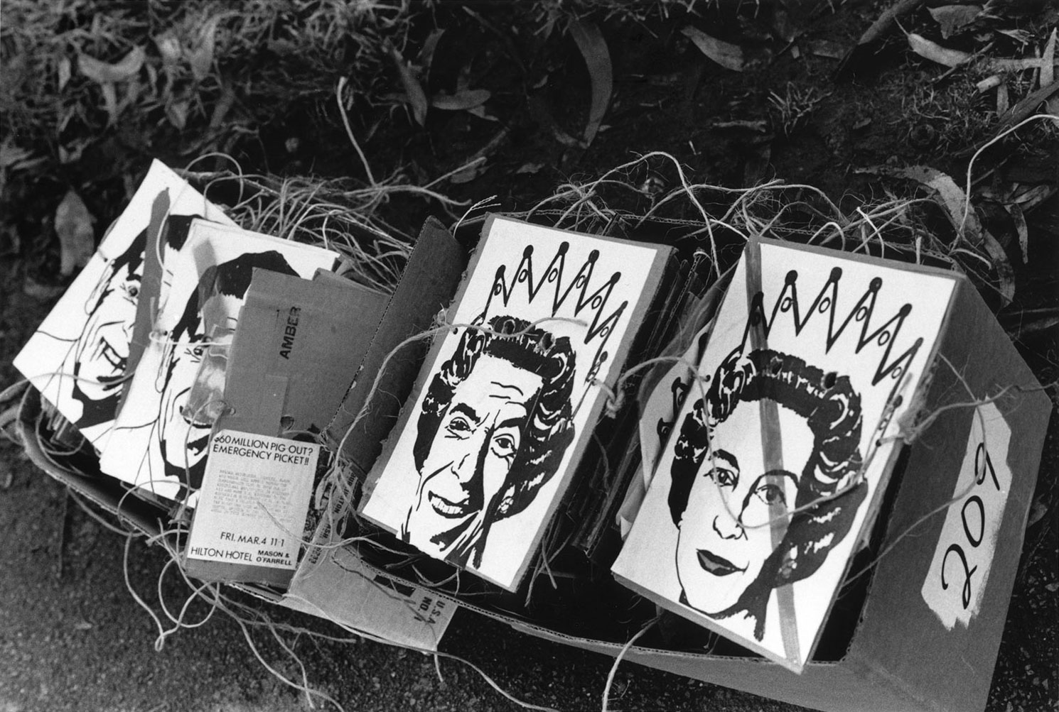  Ronald Reagan and the Queen come to dinner protest masks, Golden Gate Park, 1983 
