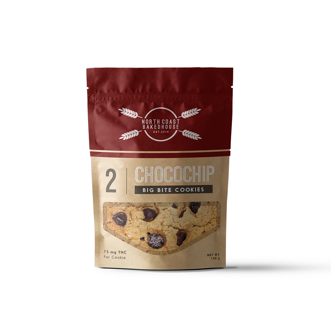 Artisan food industry product package design. Chocochip big bite cookies.
