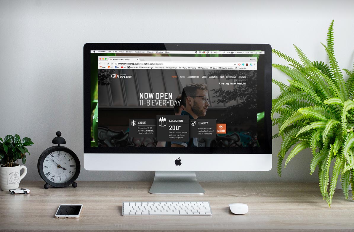 Ann Arbor Vape Shop website design displayed on an iMac