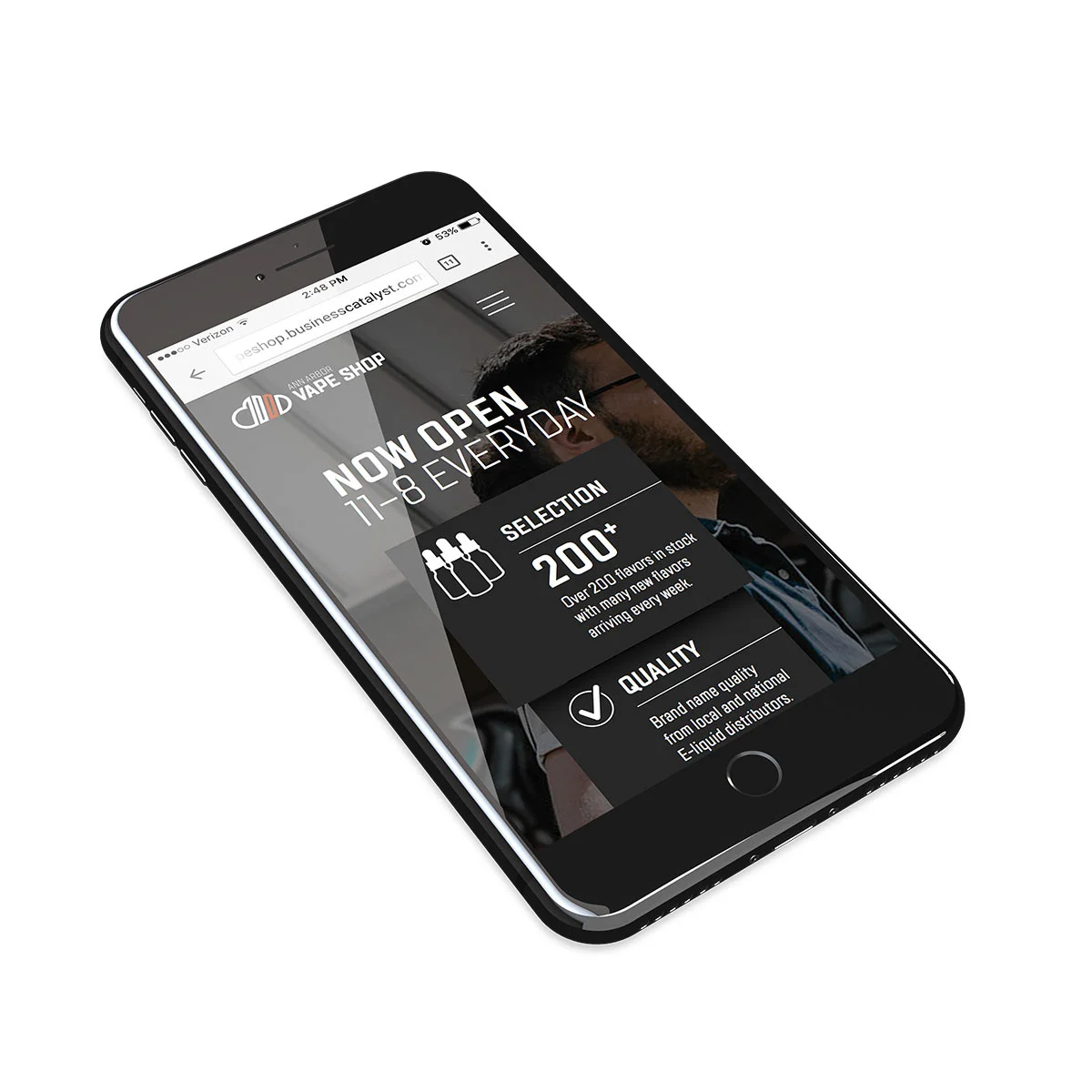 Ann Arbor Vape Shop mobile website displayed on an iPhone version 1