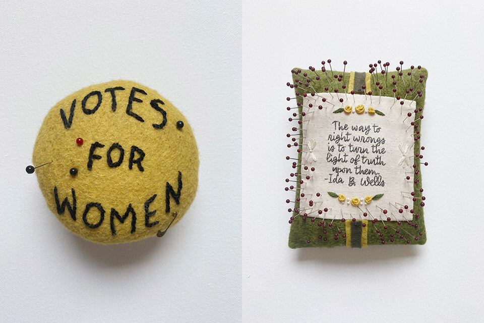 Marilyn Artus, "Her Flag," Pincushions made by Sallie McBrier, Kara Taylor