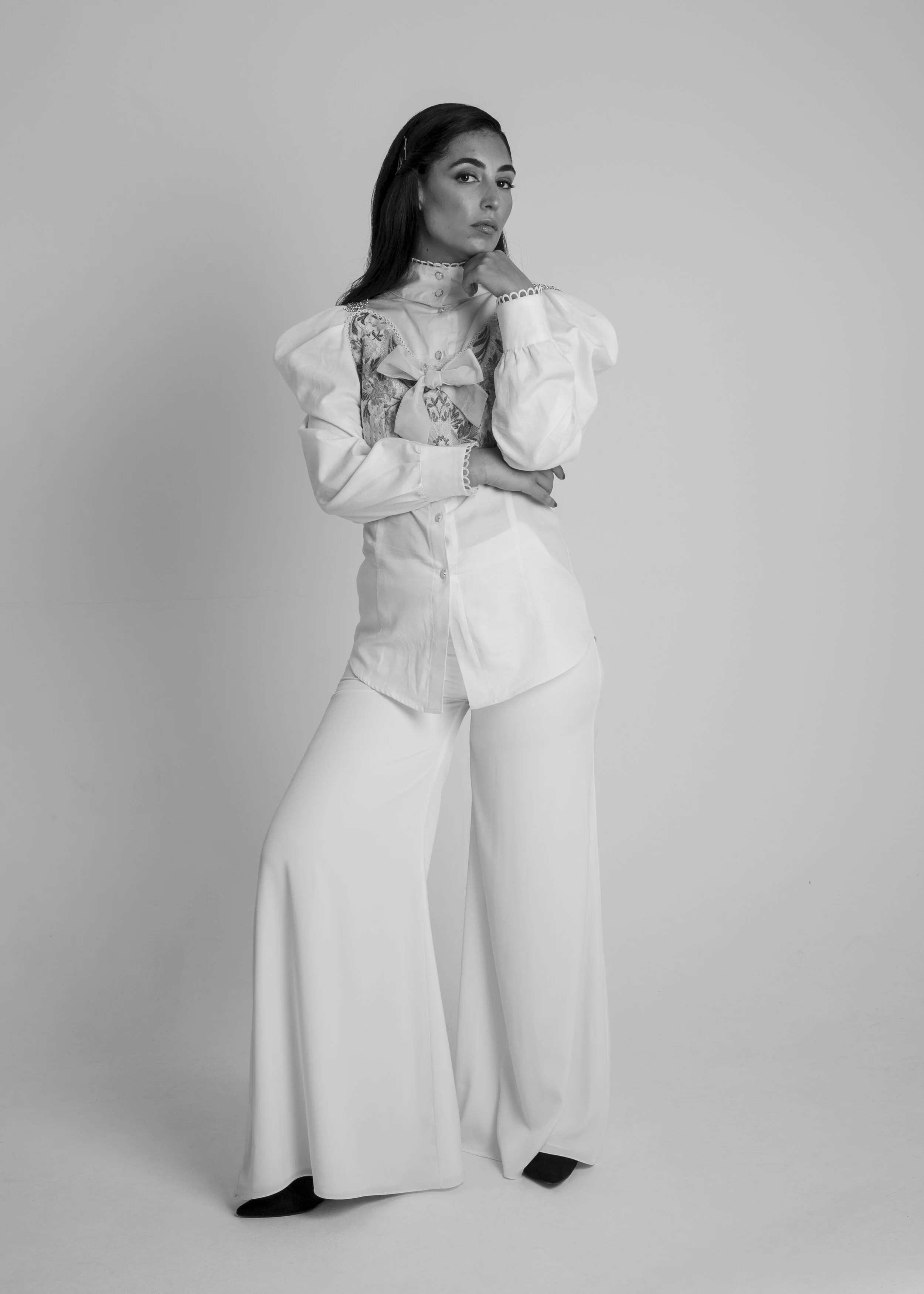 Shirt + Top by ANA LJUBINKOVIC, Trousers by U M E  L O N D O N and Shoes by ASOS