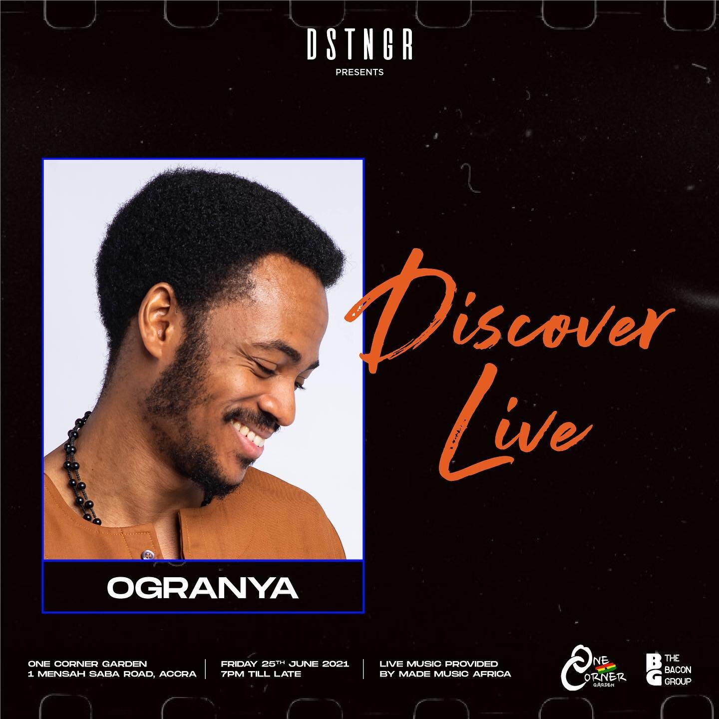 This FRIDAY! Nigerian singer-songwriter @ogranya will bring his sensual, soulful and r&amp;b tinged magical sounds to &lsquo;DISCOVER LIVE&rsquo; at @onecornergh!

FREE ENTRY! Doors open at 7PM! 

Swipe left to see his limited edition &lsquo;DISCOVER
