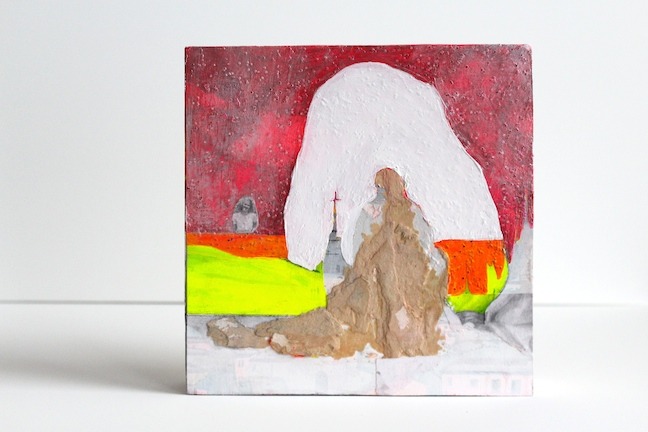   Yer Holy Mother 
 8" x 8" x 1.5" | Acrylic, collage, glitter, graphite, on panel | 2015  