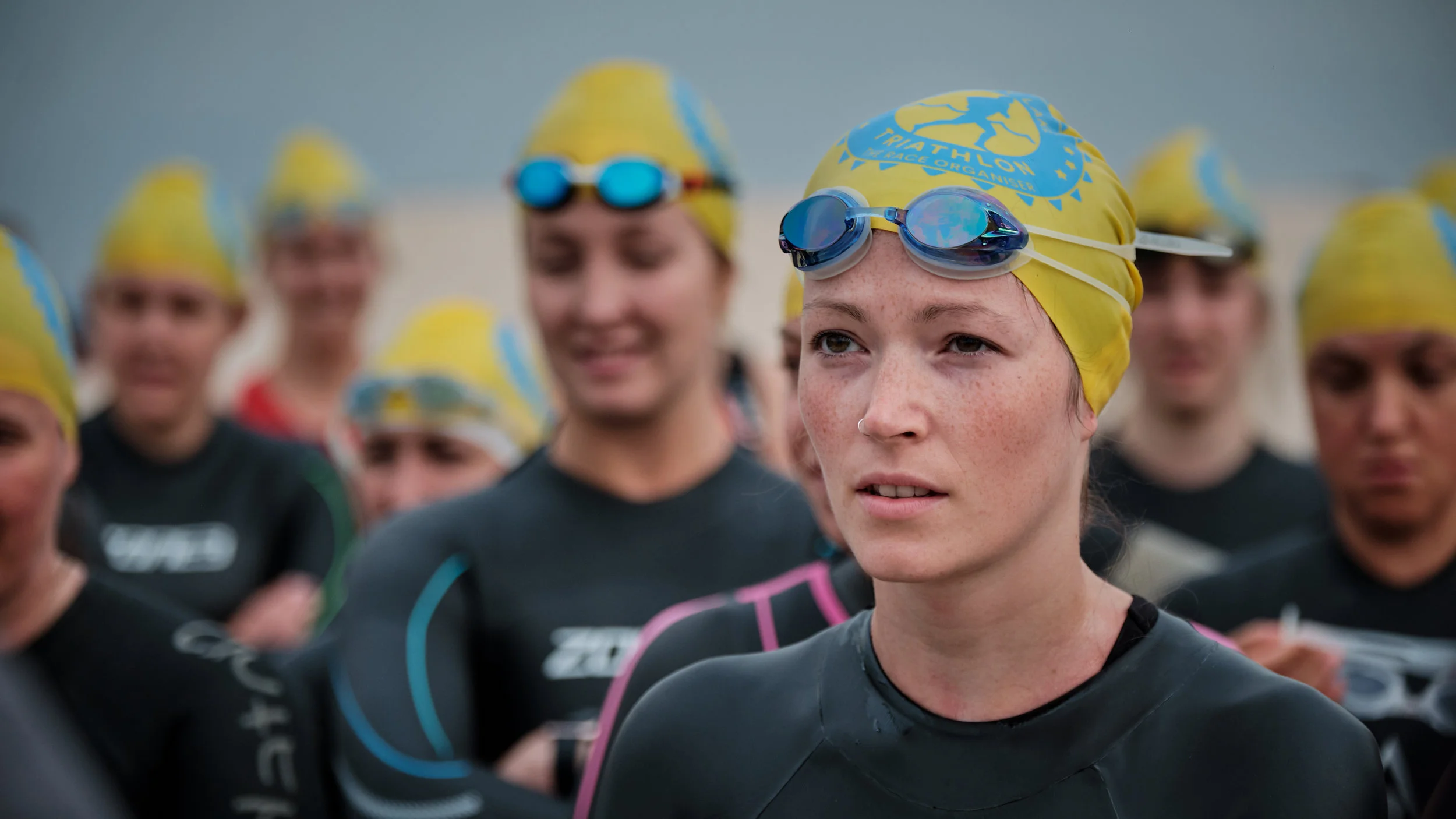 Triathlon from “The Race Organisers”, Sunday 4th August 2019, Dorney lake, UK. Competitors of the Woman’s wave listen to the technical instructor.