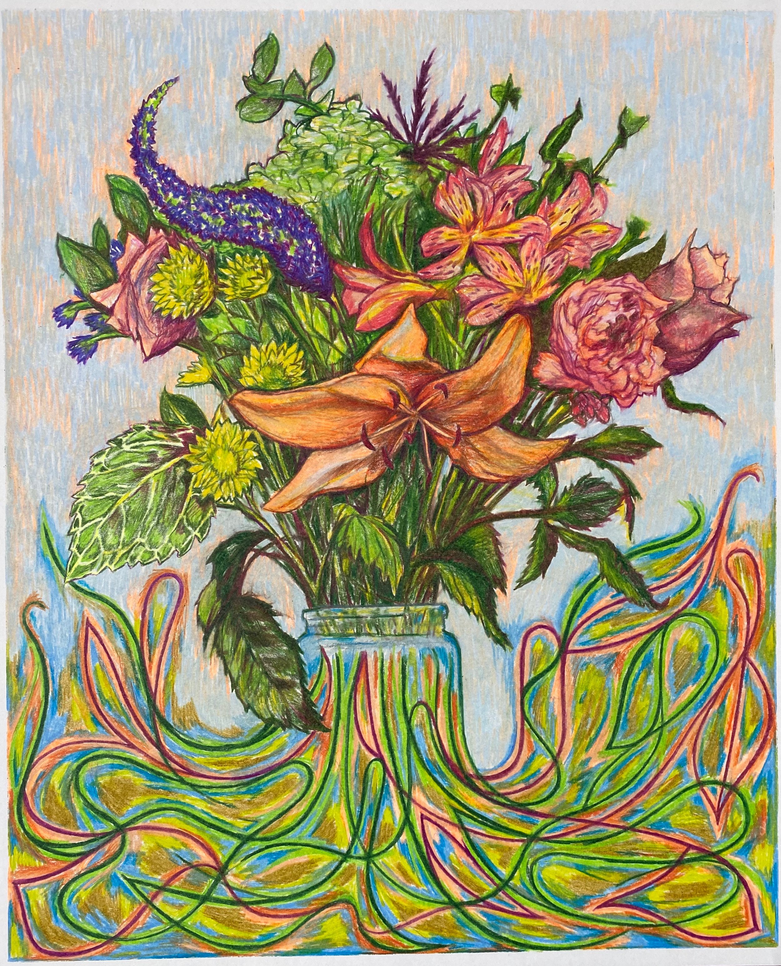    In Lieu of Flowers    Colored Pencil on Paper. 17” x 14”. 2021. 