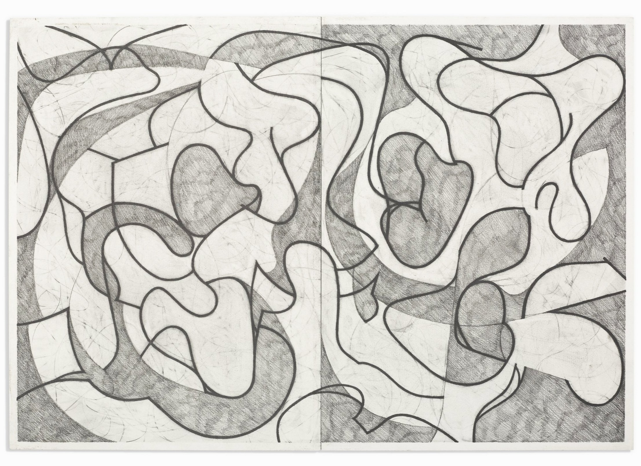    Hot Monogomy (sketch #1)    Graphite on Paper  Diptych, Overall size: 12” x 18”. 2016. 