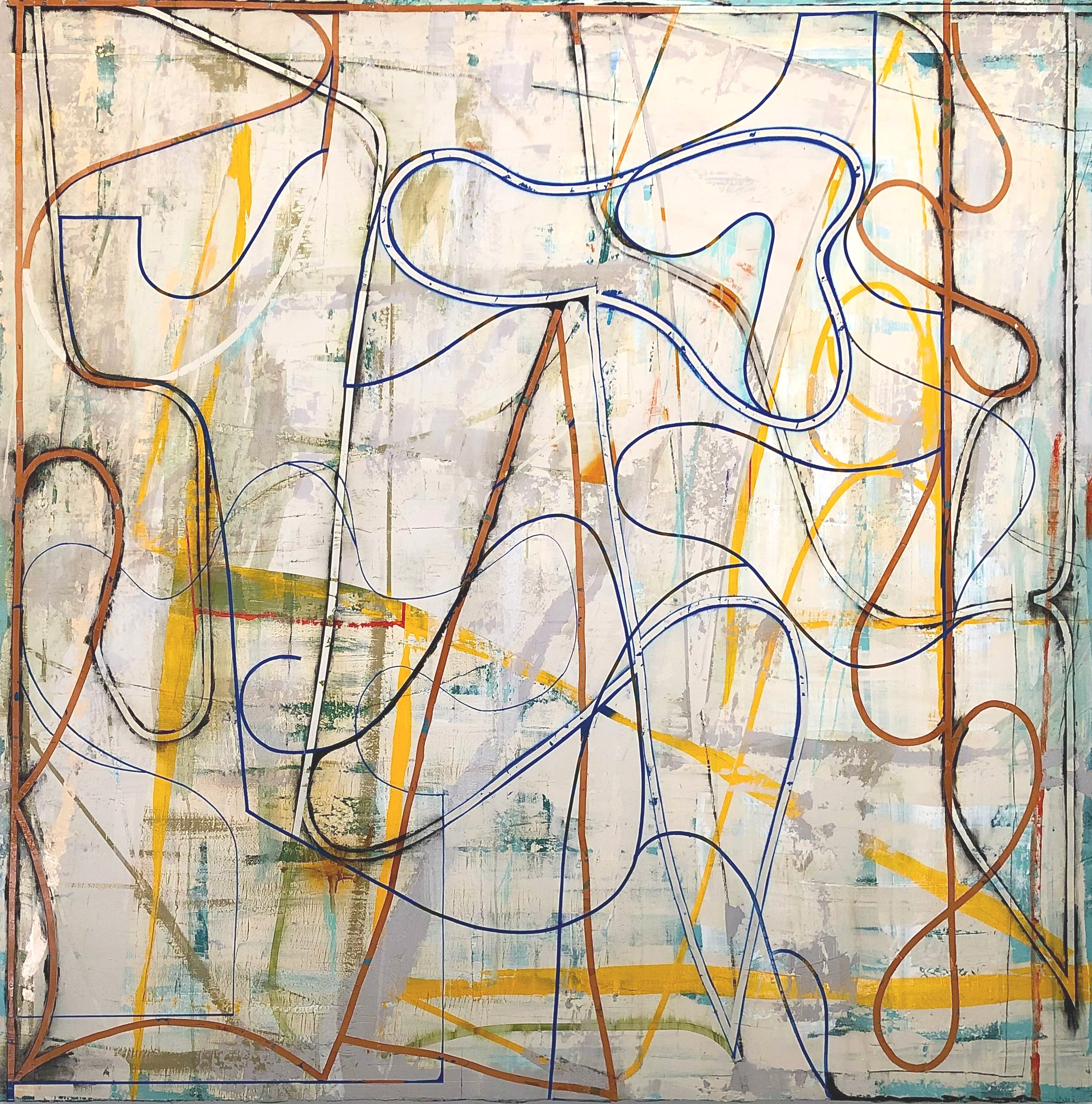    The Drought Reveals a City    Plaster, Acrylic, Spray paint, and Charcoal on Panel  60” x 60”, 2020.   