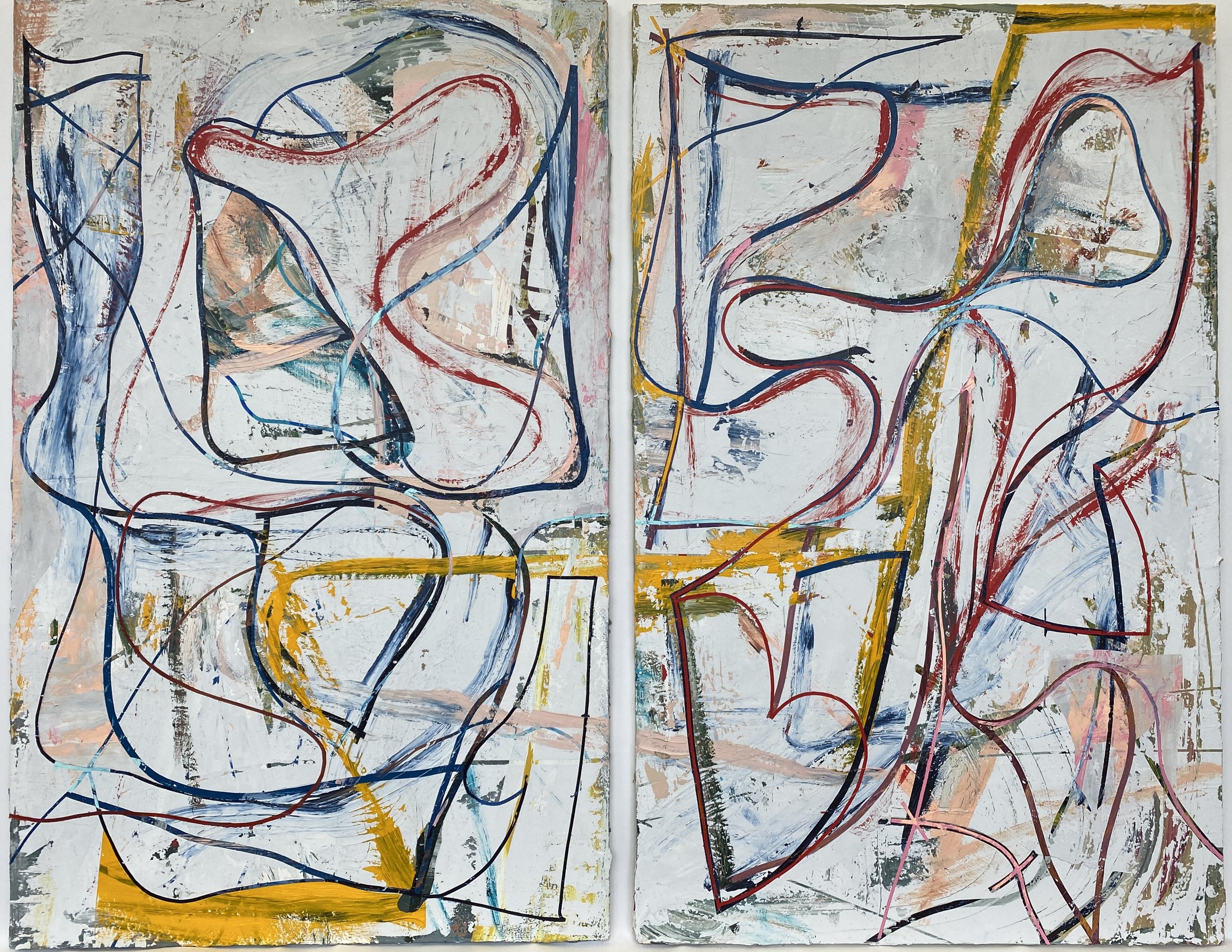   Close Cover, Strike Gently   Plaster, Acrylic, Ink, and Graphite on Aluminum Panels.(custom Framed). Diptych. Each panel is 48” x 30”. overall size when installed, 48” x 62”. 2022. 