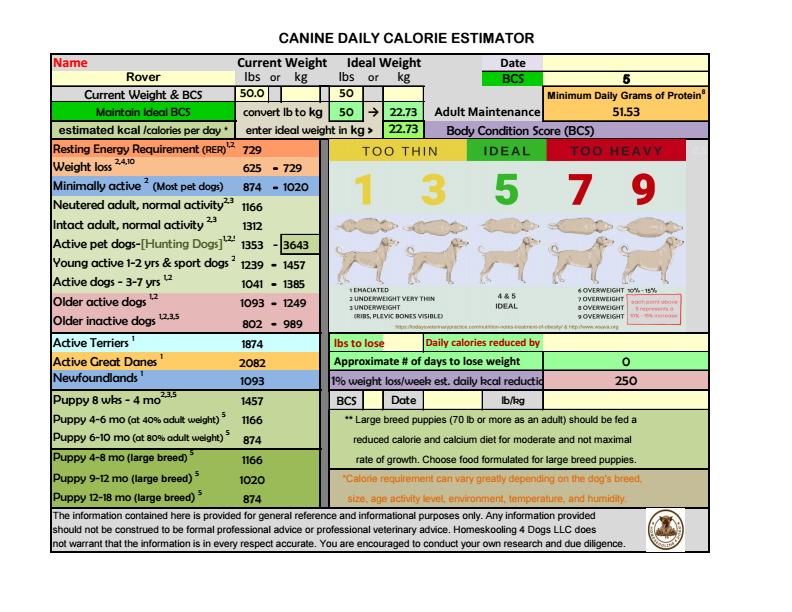 Canine Daily Calorie Estimator
