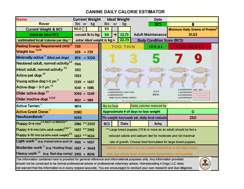 Canine Daily Calorie Estimator