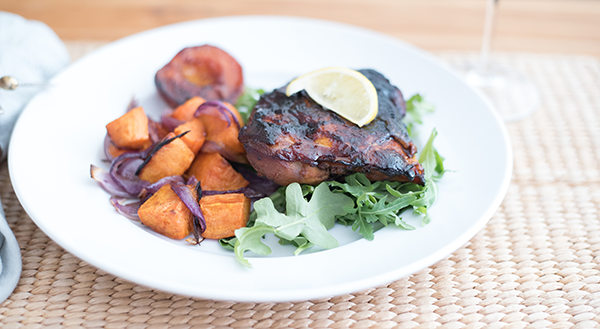 Tamarind-glazed chicken breast with roasted butternut squash