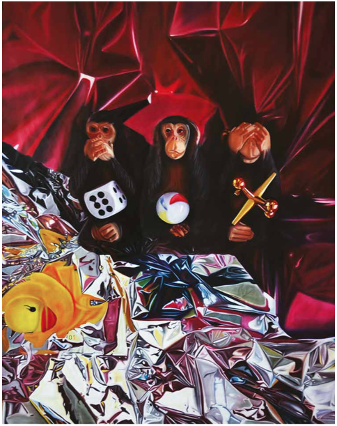 Monos Sabios. Oleo sobre tela | Serie Game Over | 1.36 x 1.80 cms. 