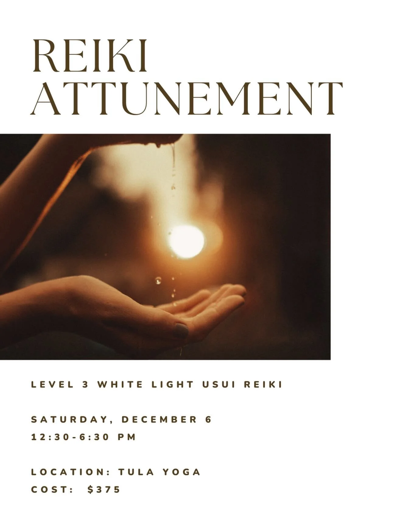Level 3 White Light Usui Reiki Attunement

Step into the Master Level of your Reiki journey.

Level 3 White Light Usui Reiki opens the gateway to a deeper relationship with Universal Life Force Energy:  expanding your intuitive gifts, strengthening y