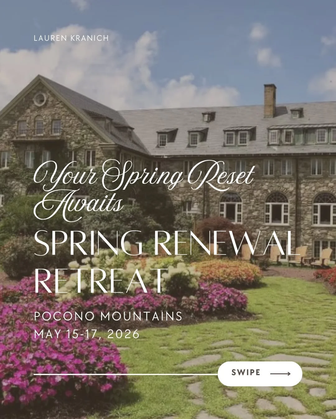 There&rsquo;s a moment between winter and spring where everything feels suspended, like you&rsquo;re holding your breath, waiting for permission to begin again.

This retreat is that permission.

May 15-17 at Skytop Lodge in the Pocono Mountains, @Je