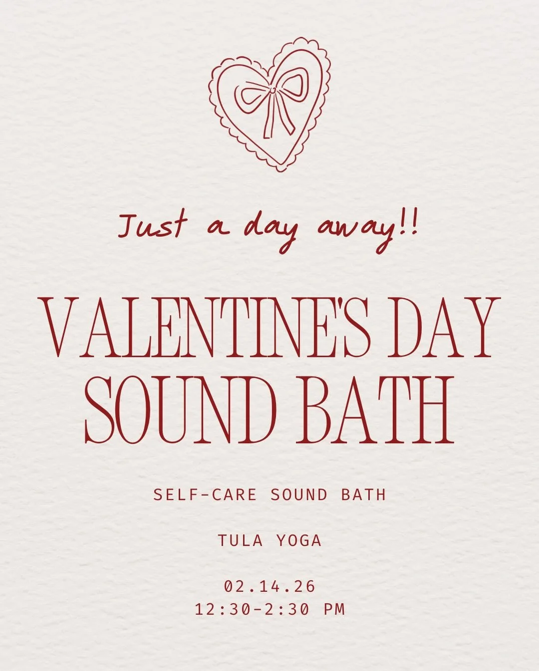 This Valentine&rsquo;s Day, step away from the usual expectations and make space for something more meaningful: time to care for yourself.

Come solo or bring a friend/loved one to a Self-Love Sound Bath &amp; Gentle Yoga experience. 

This two-hour 