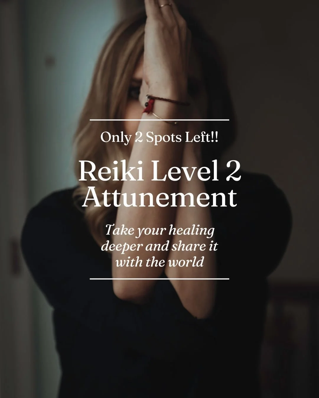 Only 2 spots open

Take your Reiki practice deeper and start sharing healing beyond yourself. 

Level 2 opens doors to:
&bull; The sacred Reiki symbols 
&bull; Distance Reiki: send healing energy anywhere, anytime 
&bull; Expanded hands-on techniques