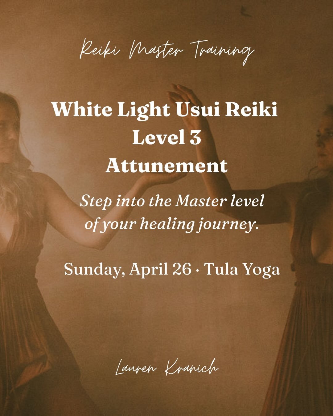 Step into the Master Level of your Reiki journey and deepen your connection to the Universal Life Force Energy with this White Light Usui Reiki Level 3 Attunement on Sunday, April 26 @TulaYoga.

During this immersive attunement, you&rsquo;ll:
&bull; 