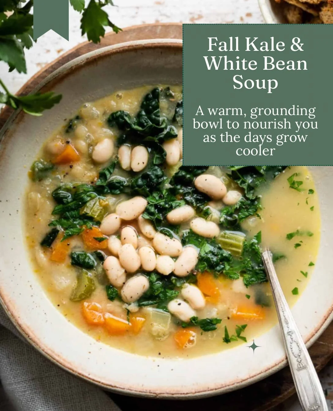 As the days become cooler, fall invites us to slow down and nourish ourselves with warm, grounding foods.

This simple kale and white bean soup is comforting, satisfying, and packed with plant-based goodness.

Ingredients:
&bull; 2 tbsp olive oil
&bu
