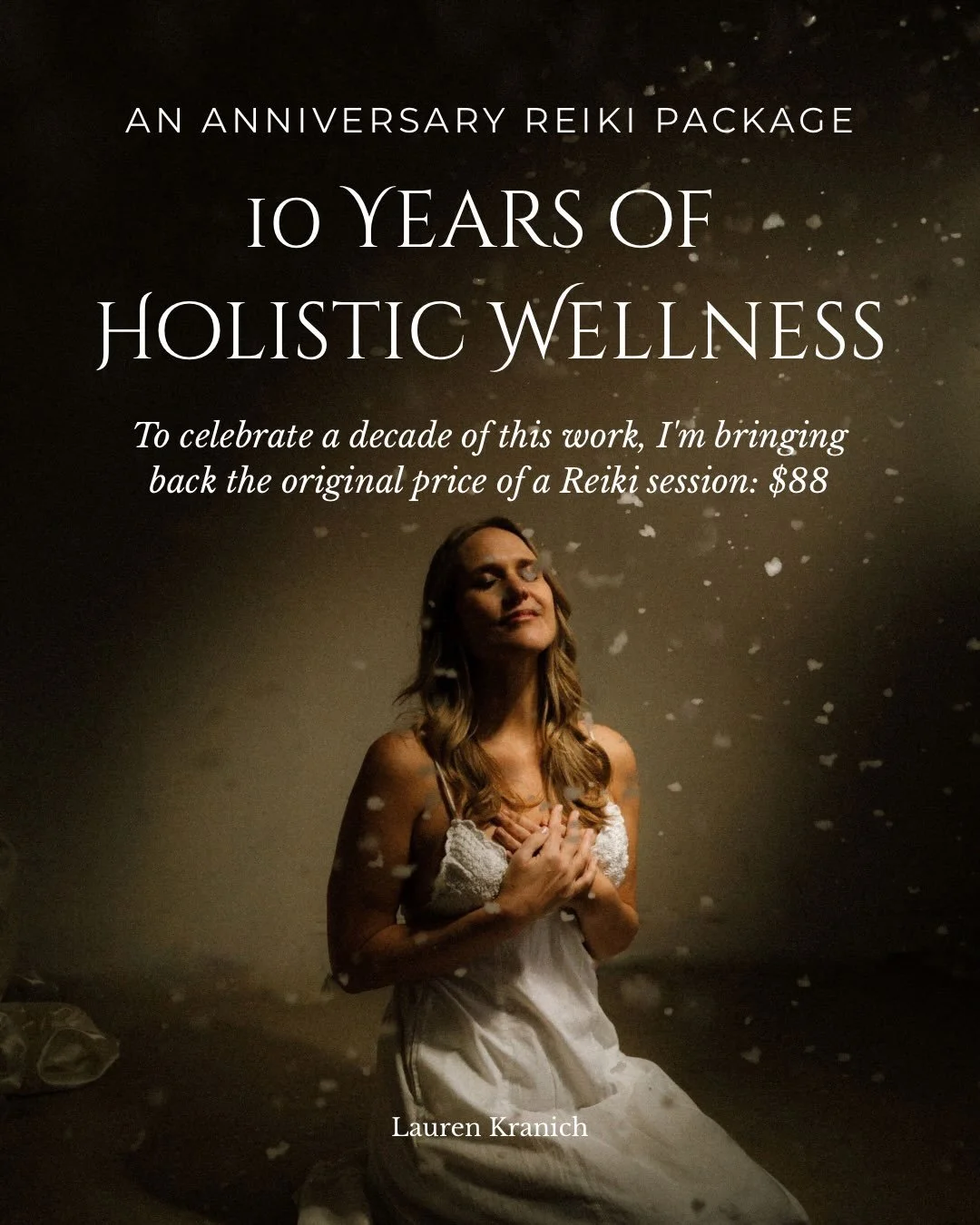 To celebrate 10 years of Holistic Wellness, I&rsquo;m bringing back the original price of a Reiki session: $88.

This 10-session package is an invitation to make space for regular self-care, grounding, and energetic renewal throughout the year. 

Eac
