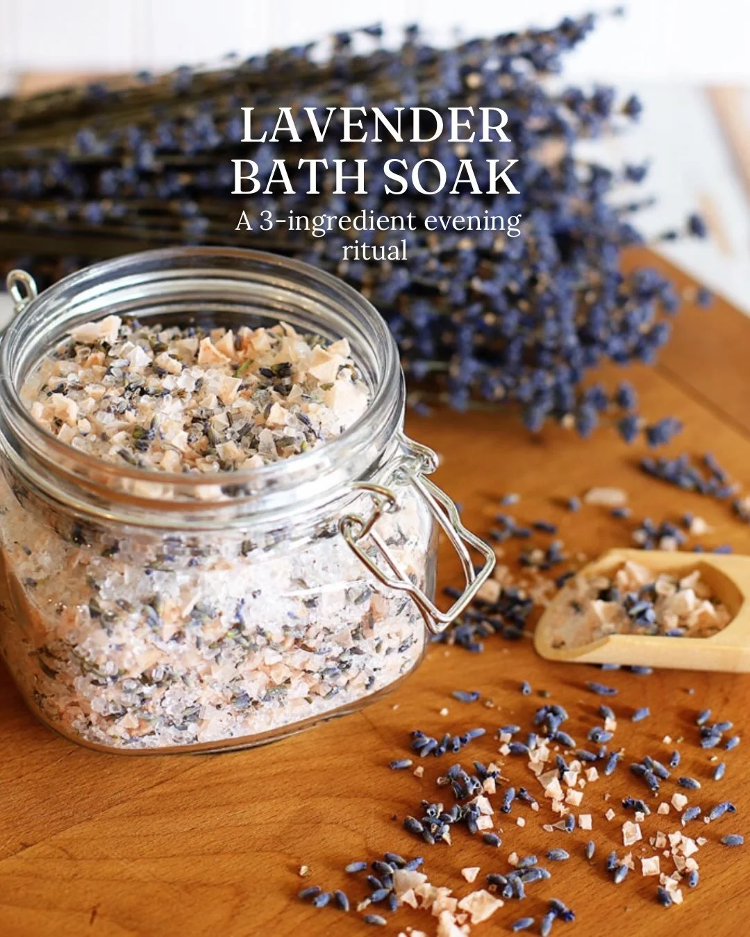 Slow down, soak, and let the day go.

This simple 3-ingredient bath blend is a soothing evening ritual to help you relax, ease tired muscles, and prepare for restful sleep.

INGREDIENTS

&bull; 20 drops lavender essential oil
&bull; 2 tbsp sweet almo